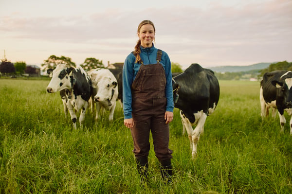 Mickey Aylard with her cows that are milked by the Lely Astronaut A4 robotic milking system